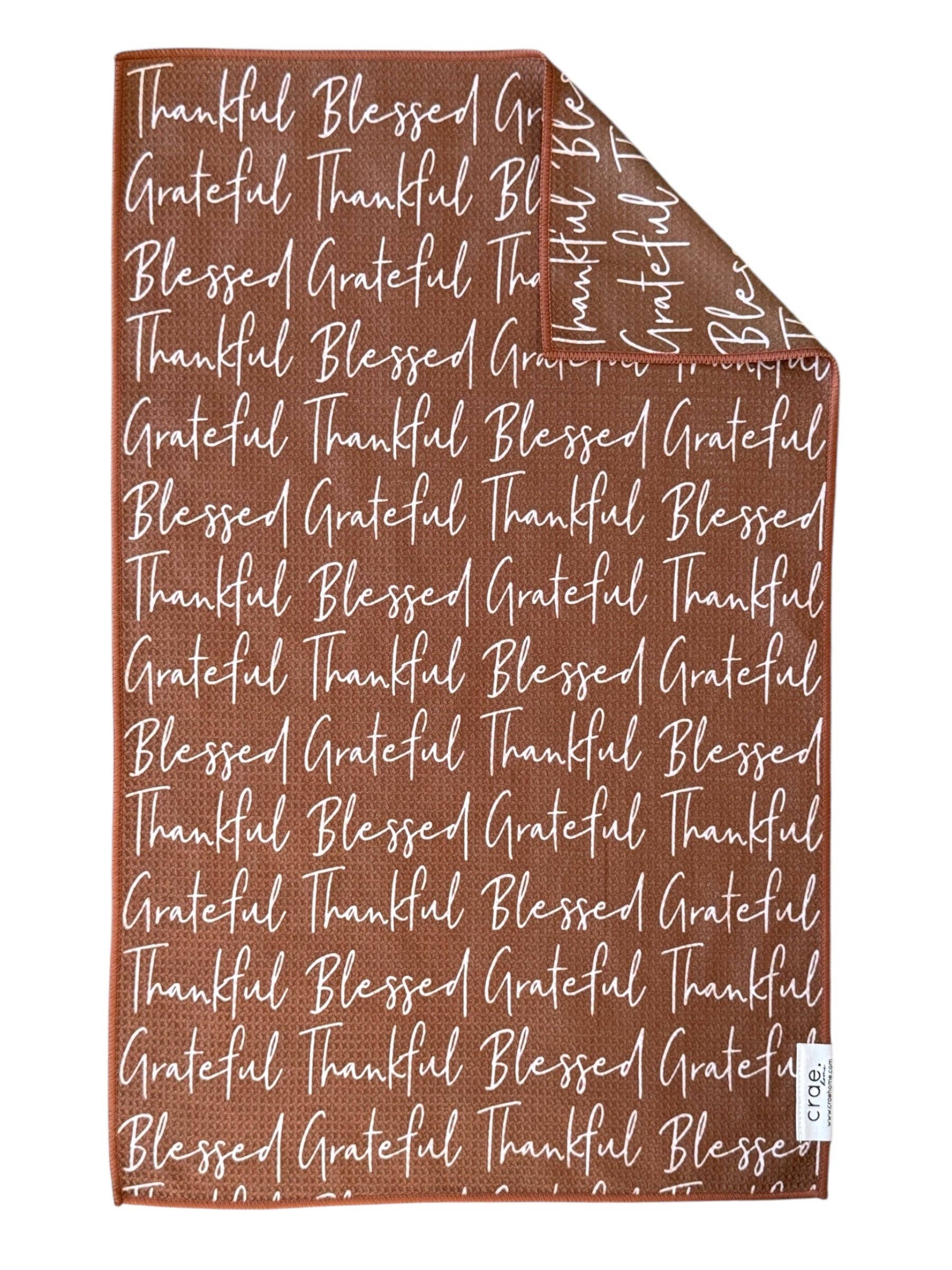 Thankful: Double-Sided Hand Towel: Brown / 17x27 in / Hand Towel
