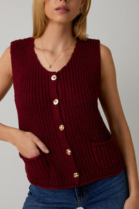 Burgundy Relaxed Button Down Chunky Sweater Vest