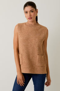 Beige Mock Neck Sleeveless Oversize Vest