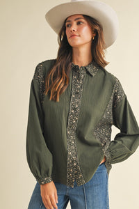 Ditsy Print Mixed Loose Fit Button Down Shirt