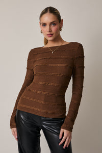 Brown Brushed Lace Long Bell Sleeve