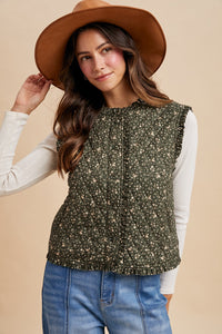 Ditsy Print Ruffle Detail Quilting Vest