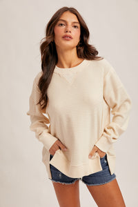 Cream Brush Thermal Crew Neck Oversized Pullover