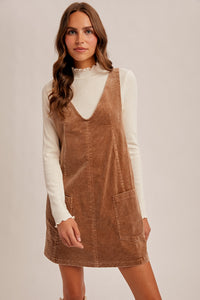Taupe Snow Wash Corduroy Pinafore Overall Dress