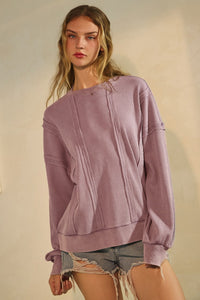 Washed Mauve Acid Washed Thermal Textured Pullover