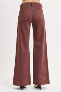 Brown Tummy Control Mid Rise Wide Leg With Wide Hem