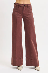 Brown Tummy Control Mid Rise Wide Leg With Wide Hem