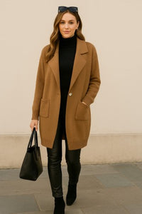 Brown Knit Blazer-style Cardigan