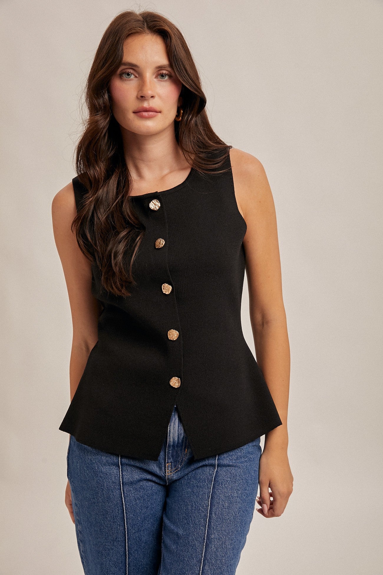 Black Sleeveless Longline Sweater Vest