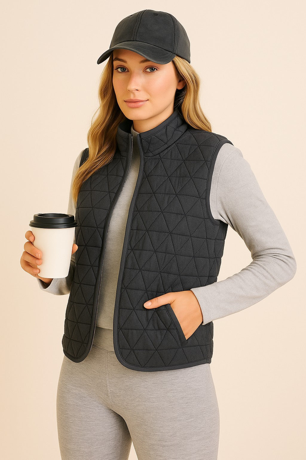 Black Quilted Zip-up Vest