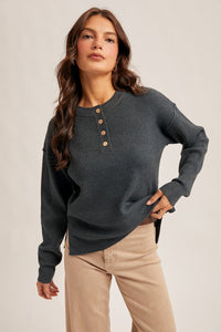 Teal Waffle Sweater Knit Top