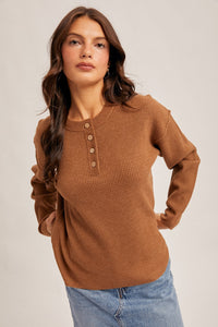 Brown Waffle Sweater Knit Top