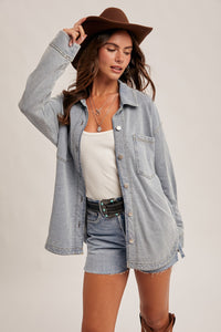 Denim Soft Knit Oversized Denim Shacket
