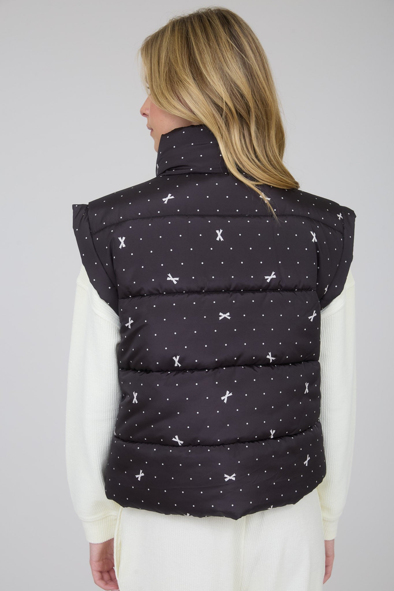 Black Polka Dot & Bow Puffer Vest