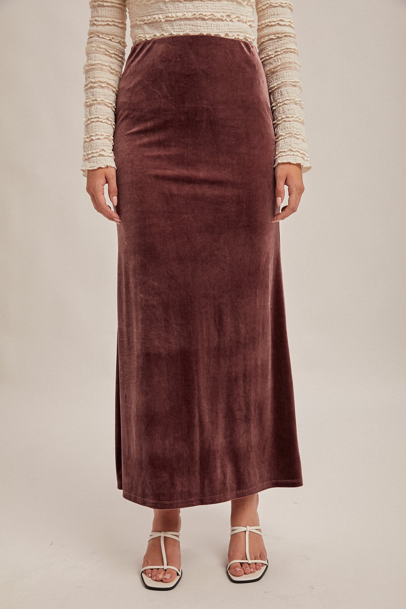 Dusty Purple Velvet Pull On Maxi Skirt