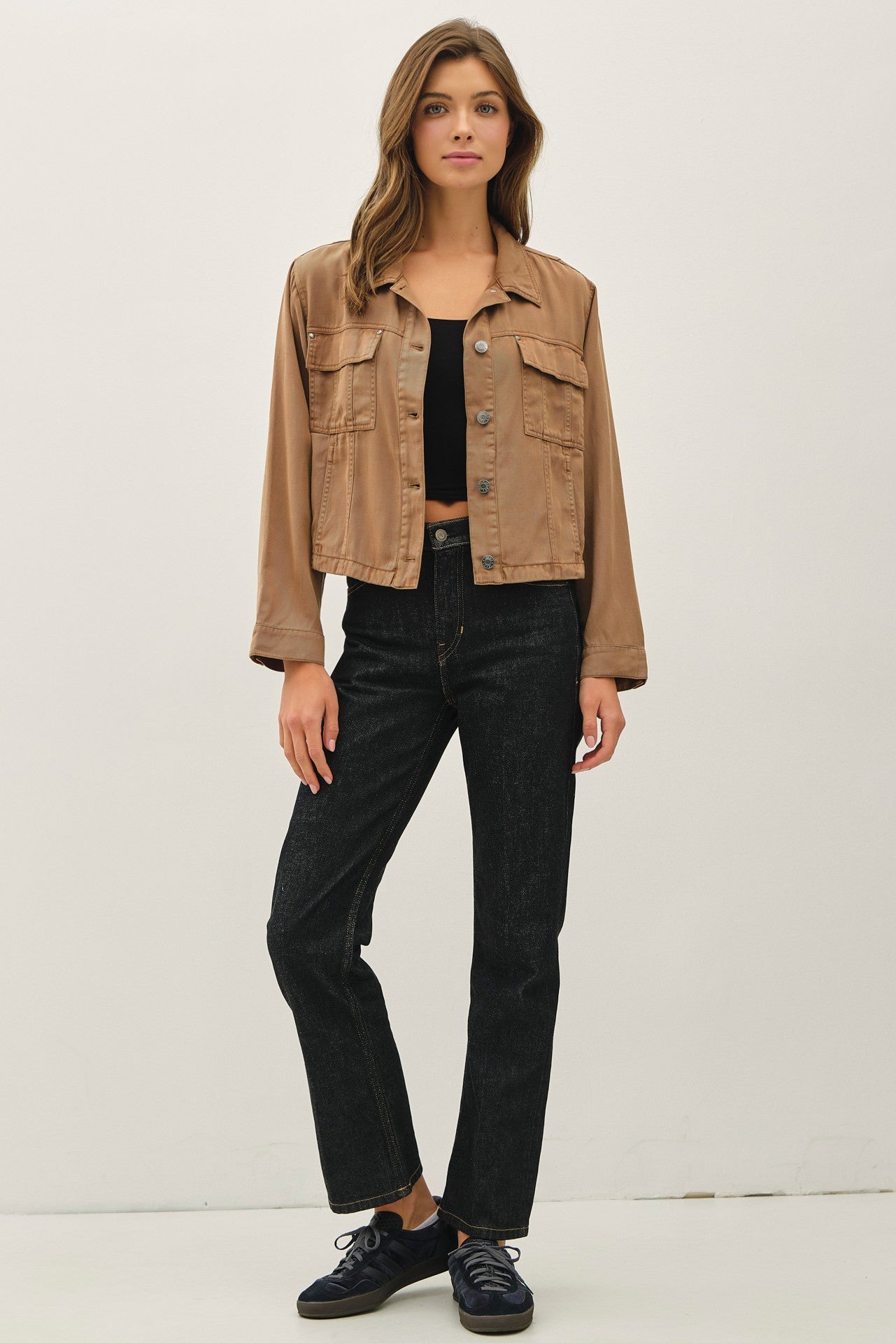 Clay Tencel Blend Boxy Cropped Shacket