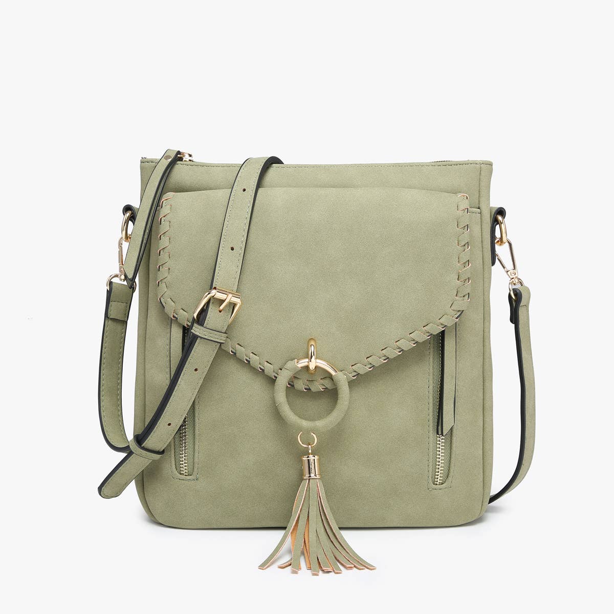 Parchment Layla Faux Suede Whipstitch Crossbody w/ Tassel