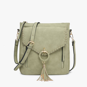 Parchment Layla Faux Suede Whipstitch Crossbody w/ Tassel