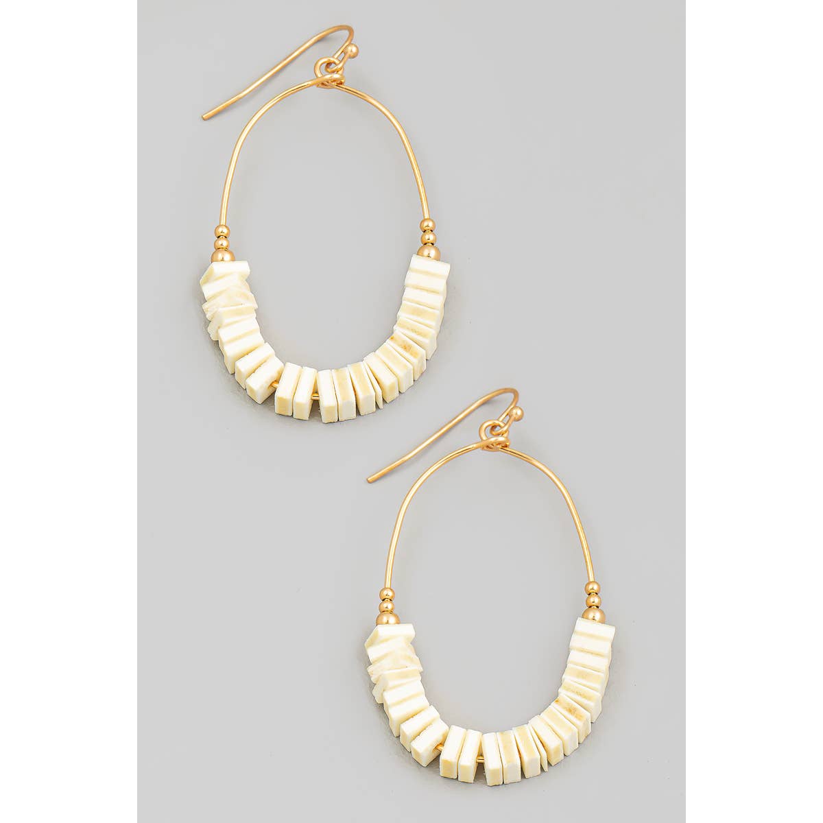 Wooden Square Beads Oval Hoop Drop Earrings