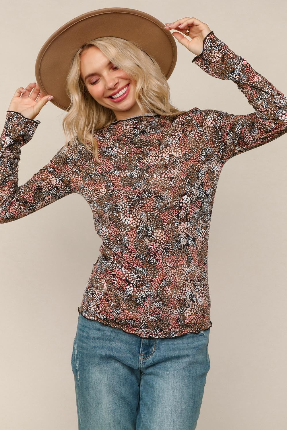 Mock Neck Floral Top