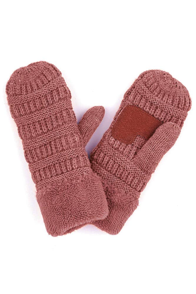 Navy C.C Solid Color Knitted Mitten Gloves