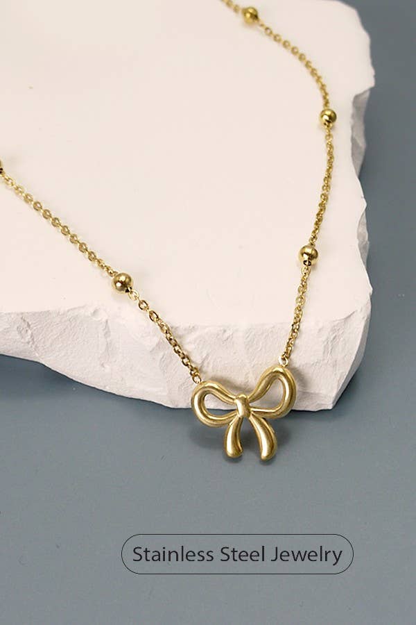 18K STAINLESS STEEL TARNISH FREE BOW NECKLACE