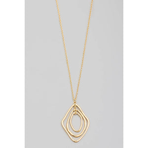 Layered Warped Oval Pendant Long Necklace