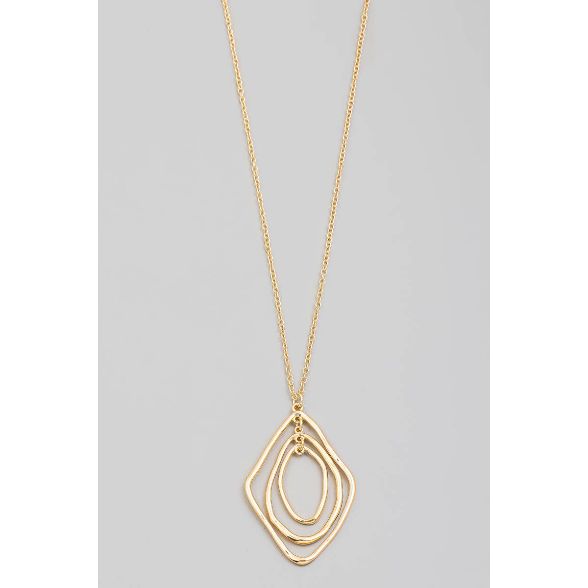 Layered Warped Oval Pendant Long Necklace