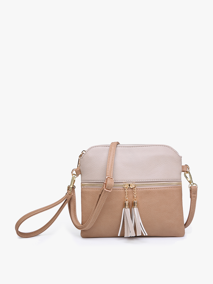 Diamond-Beige Tara Double Zip Crossbody/Wristlet