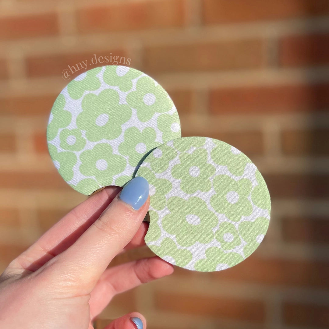 Sage Floral Car Coaster Set