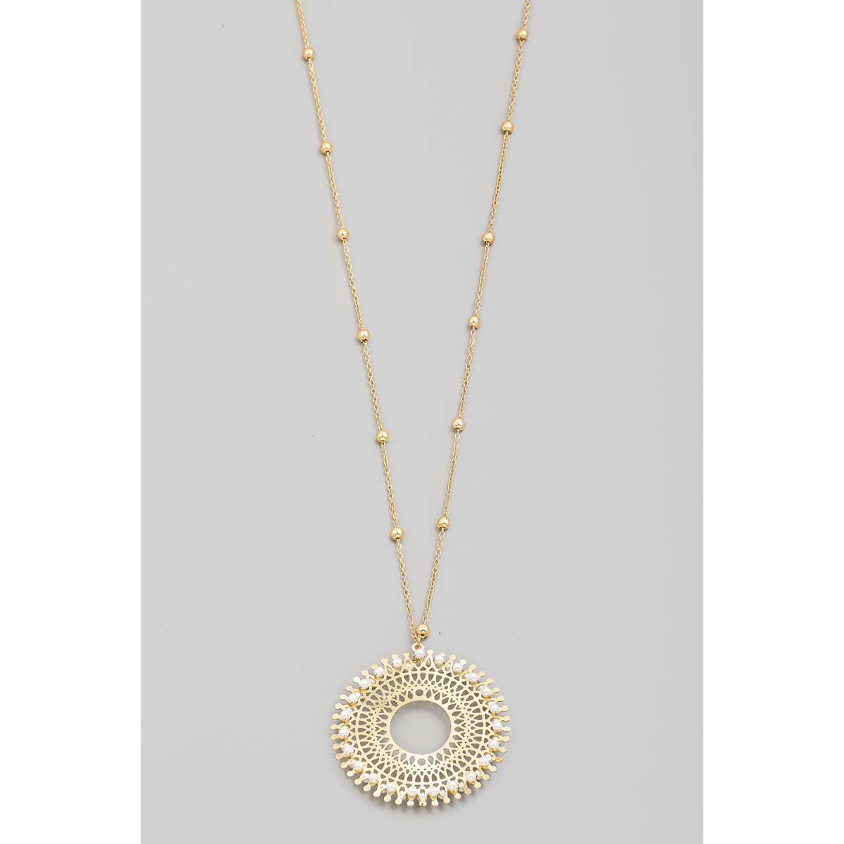 Ornate Hoop Pendant Long Necklace