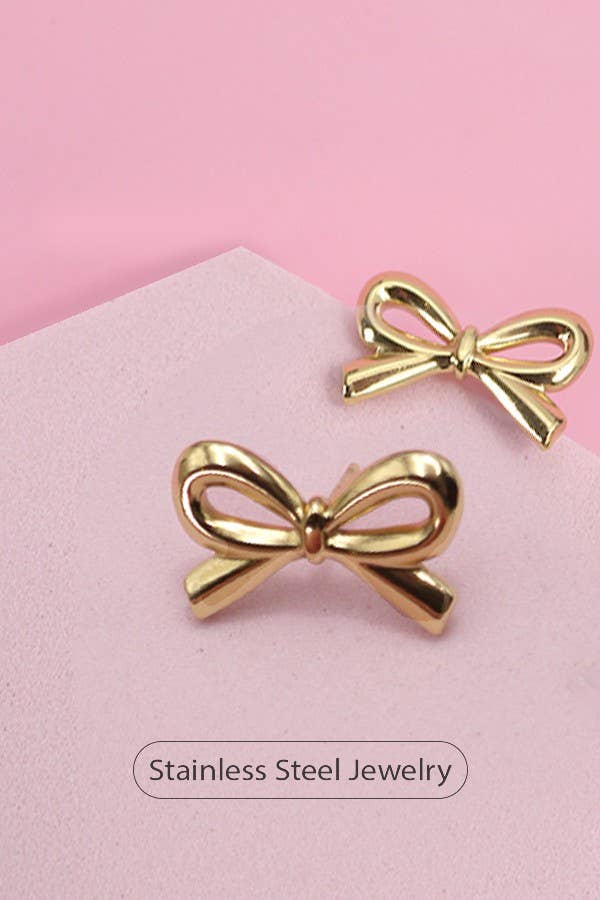 18K STAINLESS STEEL TARNISH FREE BOW STUD EARRINGS