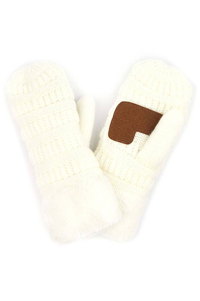 Navy C.C Solid Color Knitted Mitten Gloves