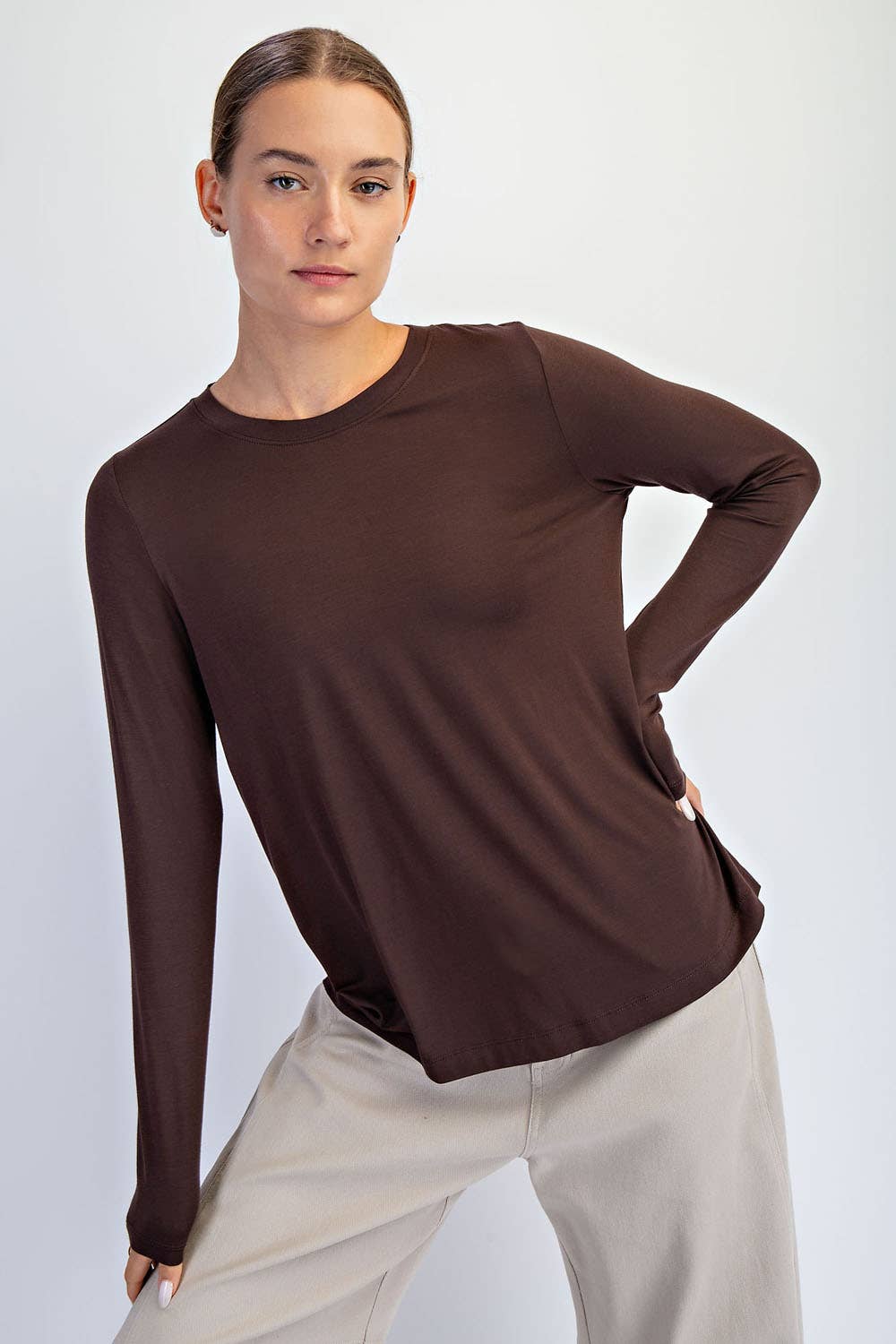 BLACK VISCOSE MODAL LONG SLEEVE TOP