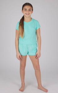 Teal Girls Towel Terry Short Sleeve Top and Short