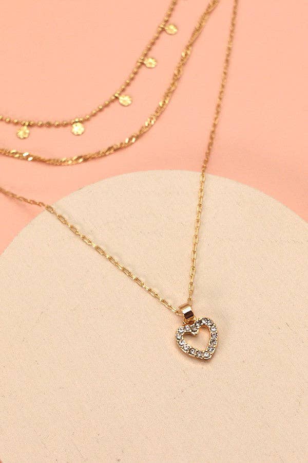 RHINE HEART BALL CHAIN DISC LAYER NECKLACE