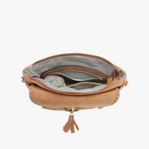 Parchment Layla Faux Suede Whipstitch Crossbody w/ Tassel