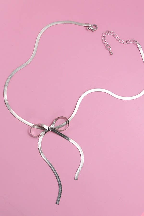 HERRINGBONE SNAKE CHAIN BOW NECKLACE