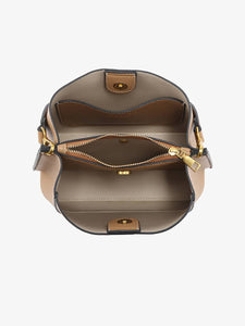Tan Corinna Bucket Bag w/ Two-Toned Canvas Guitar Strap