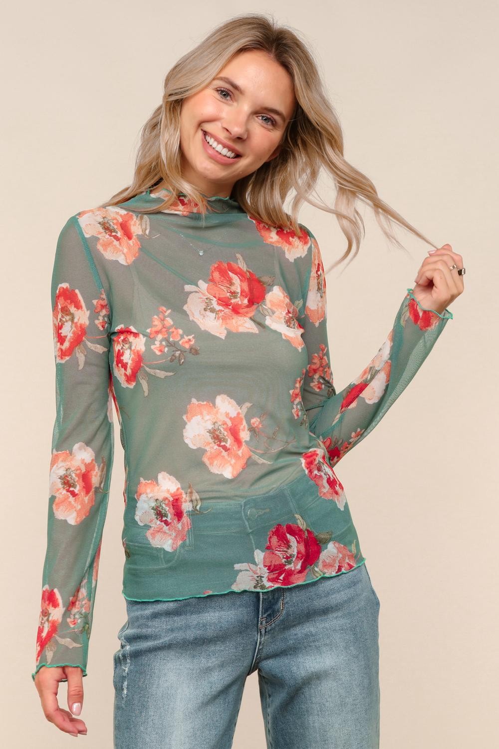 Sage High Neck Semi-sheer Top