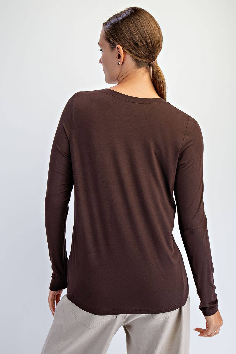 BLACK VISCOSE MODAL LONG SLEEVE TOP