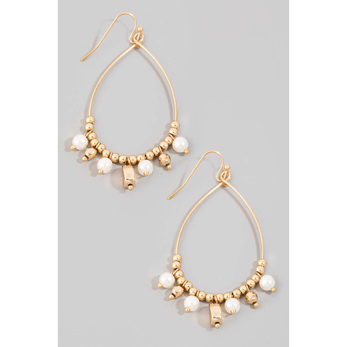 Pearl And Metallic Beaded Tear Dangle Earrings