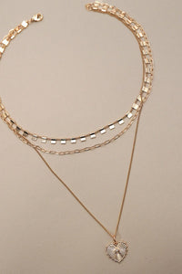 MULTI LAYERED ETCHED HEART CHARM NECKLACE