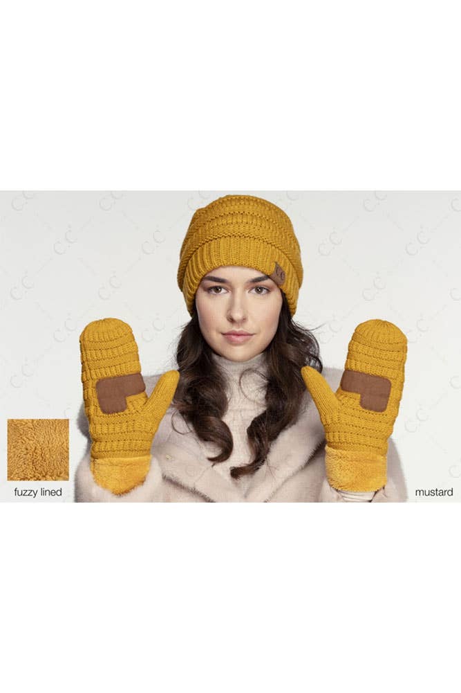 Navy C.C Solid Color Knitted Mitten Gloves