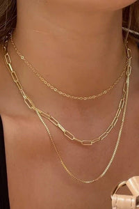 18K Stainless Steel Tarnish-Free Layered Link and Box Chain Necklace