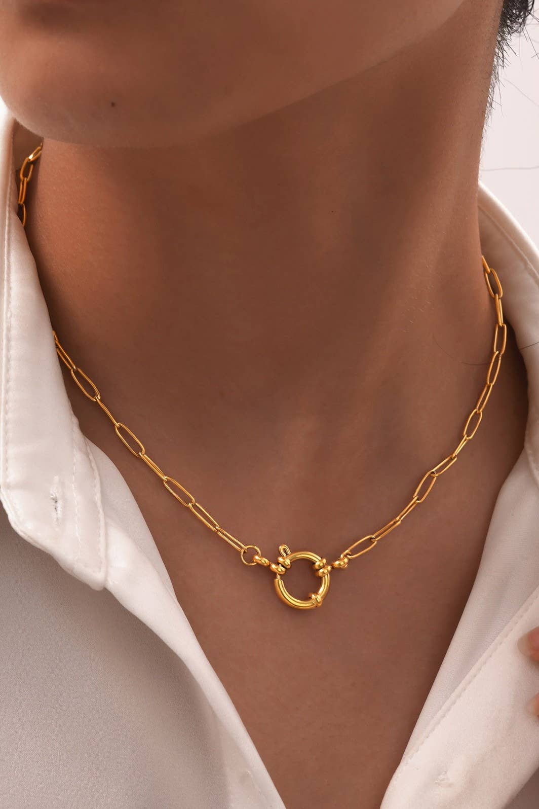 GOLD 18K STAINLESS STEEL TARNISH FREE CIRCLE NECKLACE
