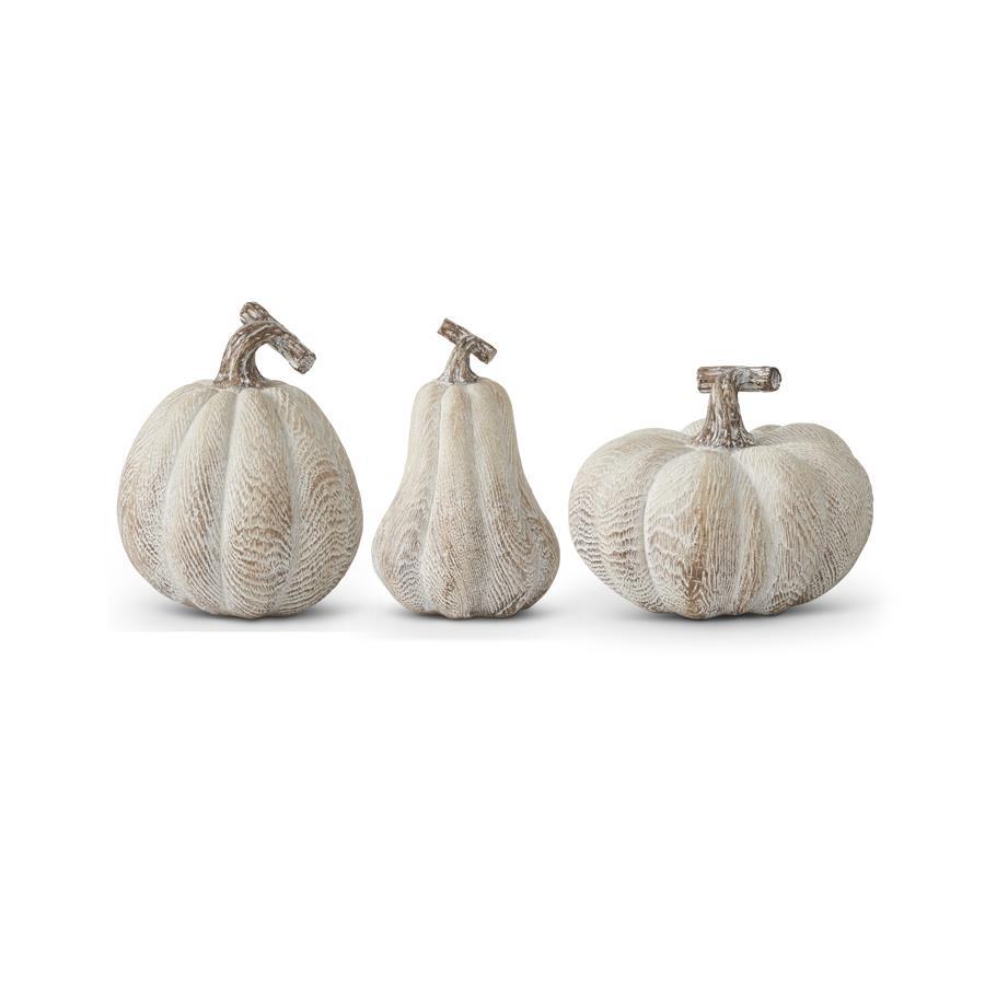 Whitewashed Wood Grain Resin Pumpkins