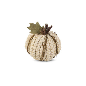 4.5 Inch Cream Braided Cornhusk Pumpkin w/Grapevine