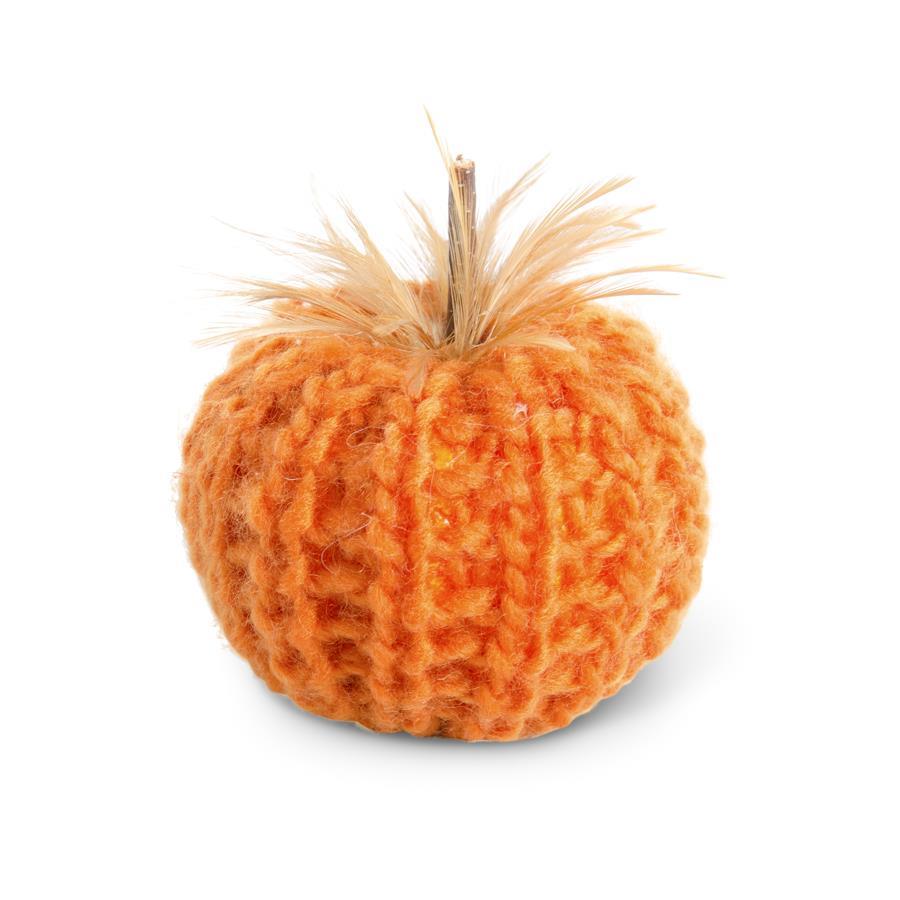 4 Inch Orange Crochet Pumpkin w/Wood Stem