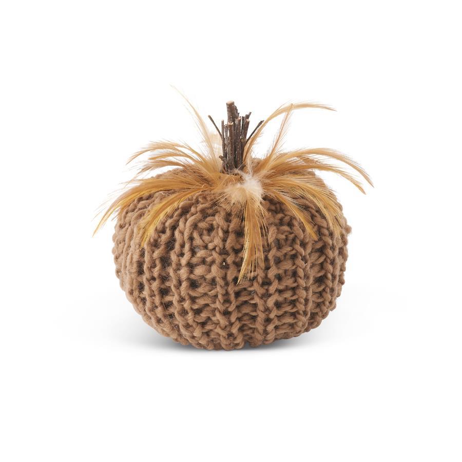 5 Inch Brown Crochet Pumpkin w/Wood Stem